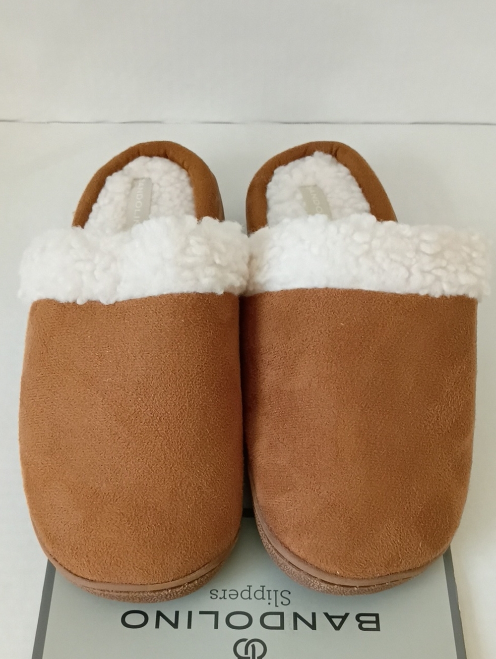 Bandolino Tan and White Sherpa Slip-On Slippers